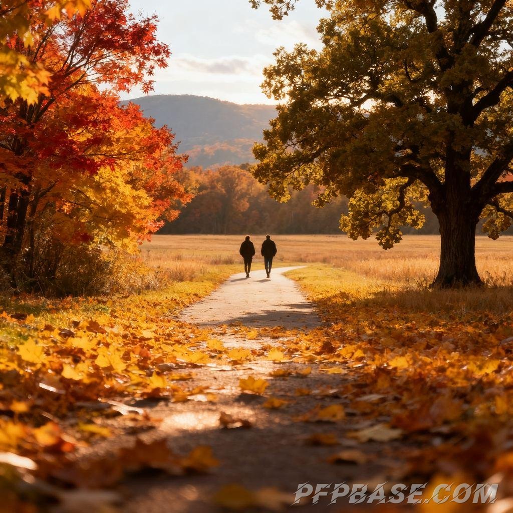 Image 7: golden autumn, countryside, leisurely walk, setting sun, tranquility