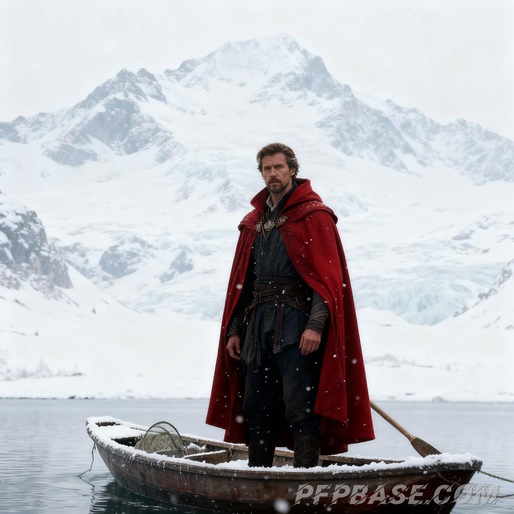 Image 1: winter, snowy landscape, poetic charm, serene silence, solitary boat