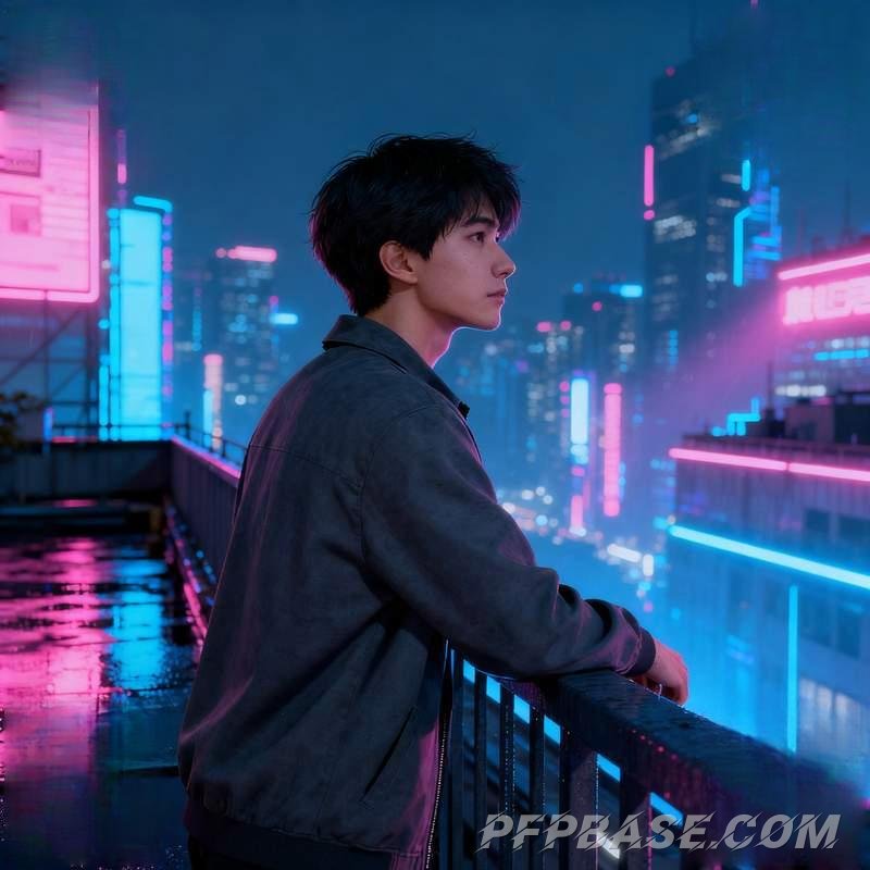 Image 7: young man, cliff at dusk, city neon, red desert, dream bubbles, forest morning mist