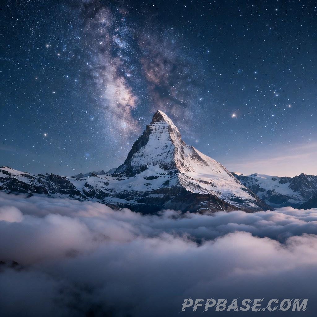 Image 4: snow-capped mountain, starry sky, sea of clouds, dawn's light, twilight glow
