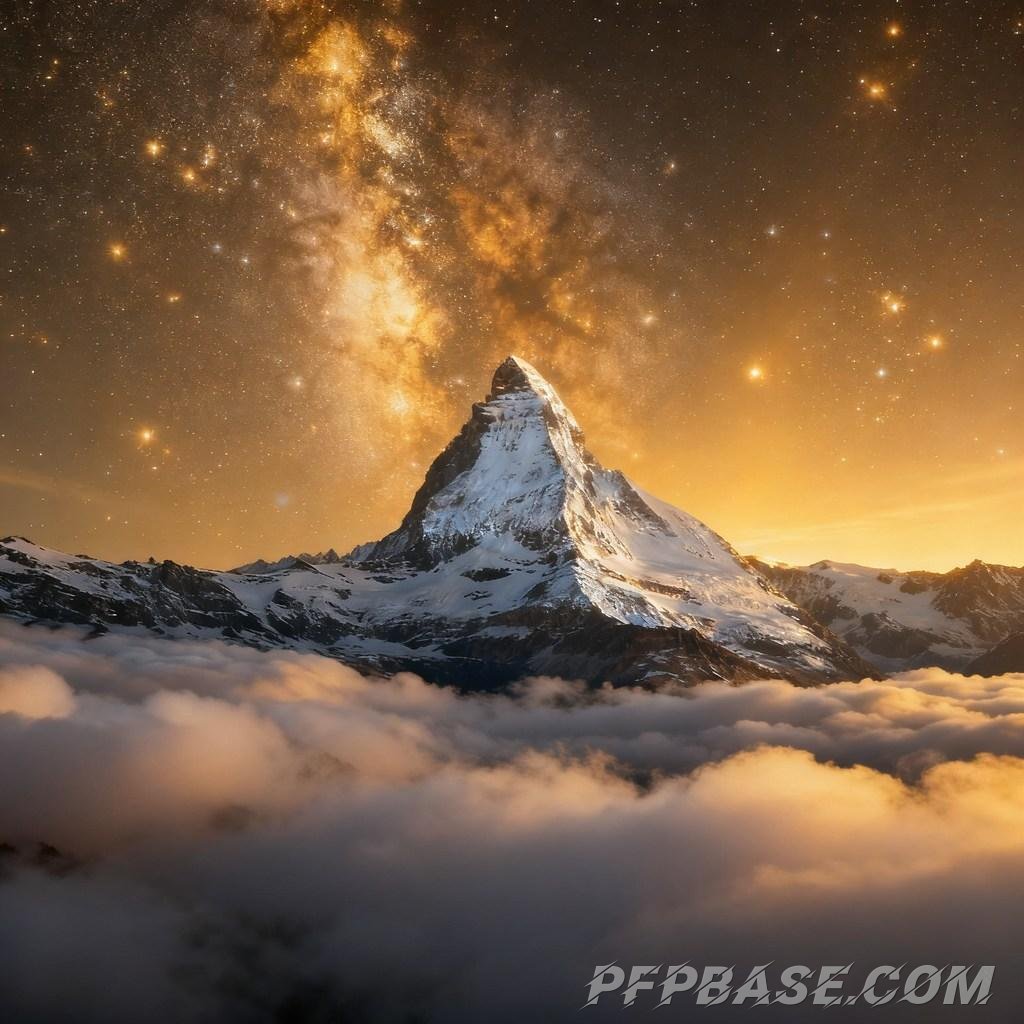 Image 8: snow-capped mountain, starry sky, sea of clouds, dawn's light, twilight glow