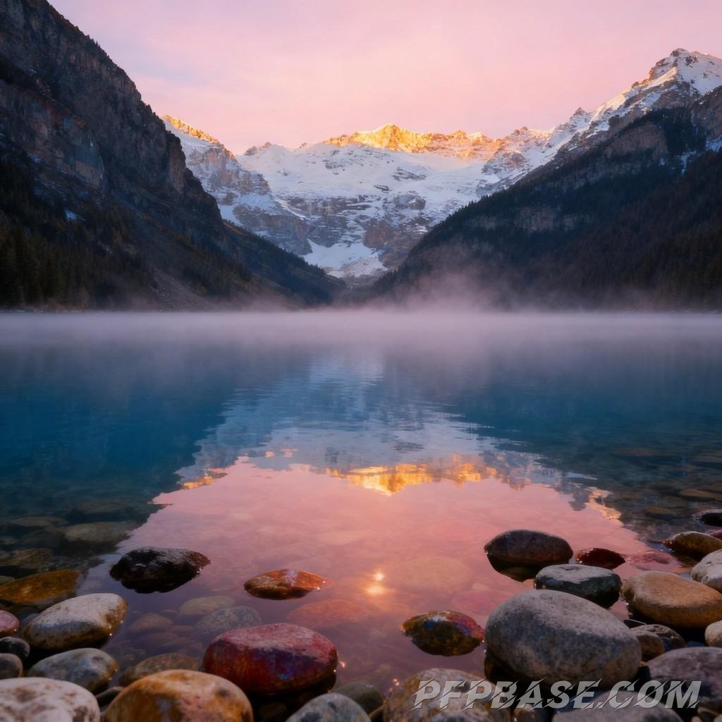 Image 2: deep blue lake, snow-capped mountains reflected, crystal clear water, tranquil lake, natural scenery