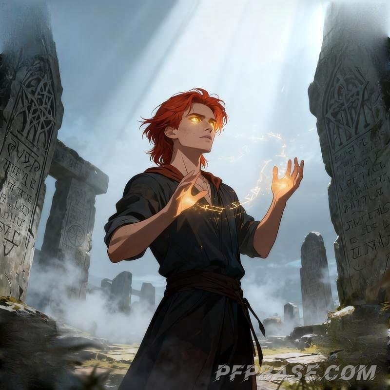 Image 1: anime male profile, volcano night shadow, ruins lone figure, sandstorm youth, starry traveler