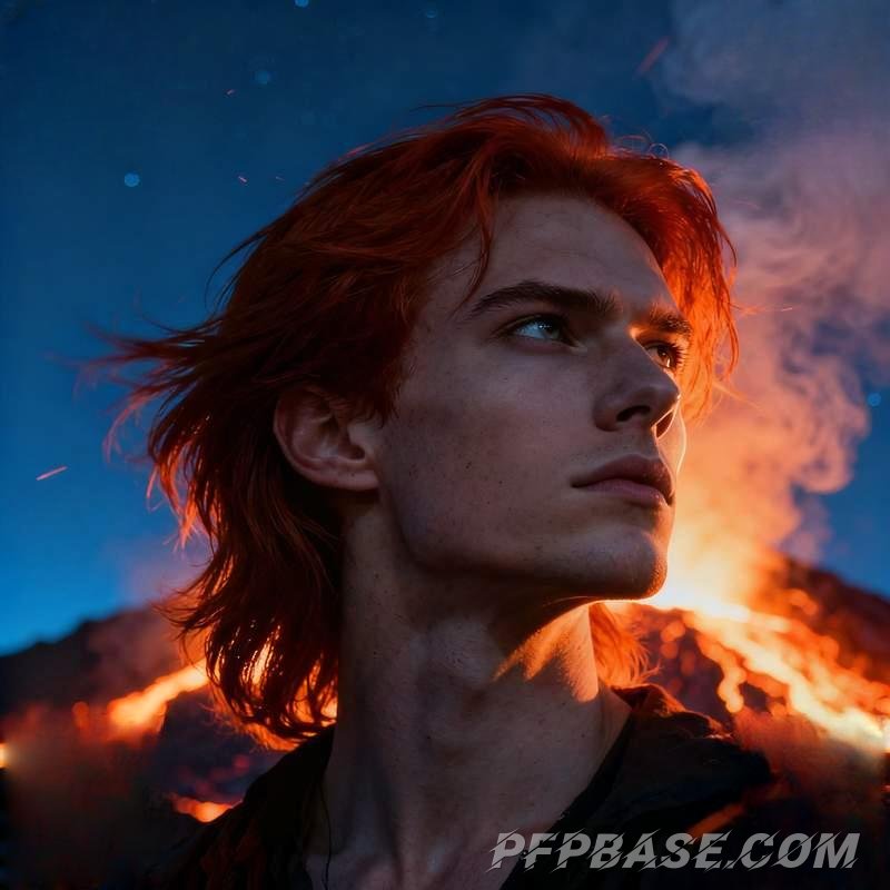 Image 4: anime male profile, volcano night shadow, ruins lone figure, sandstorm youth, starry traveler