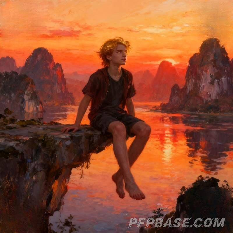 Image 6: anime male profile, volcano night shadow, ruins lone figure, sandstorm youth, starry traveler