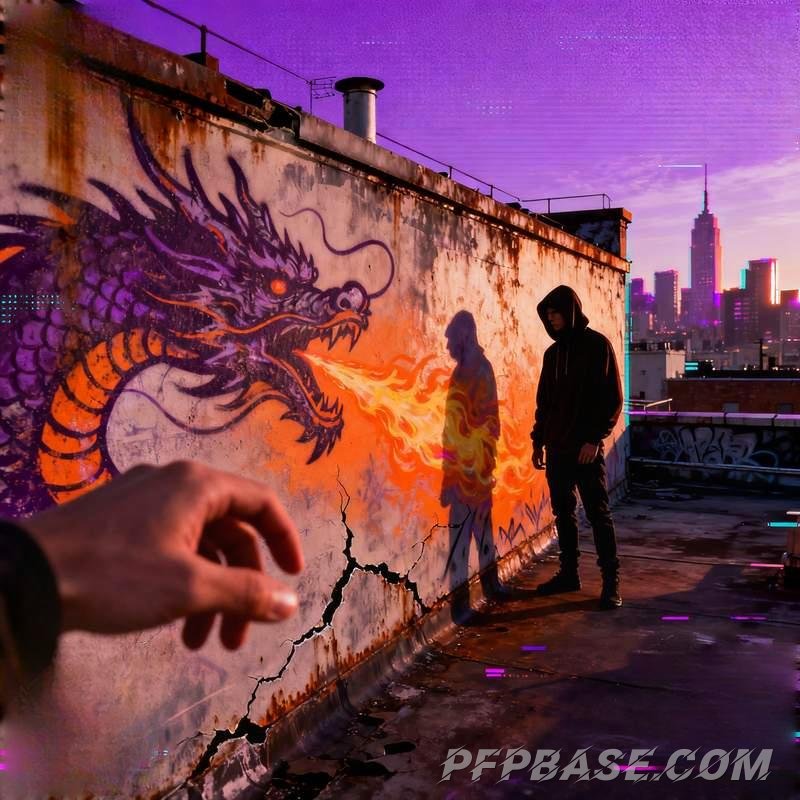 Image 6: eastern man, dragon spirit form, giant tree roots, desert starry sky, glacier fissure, graffiti wall