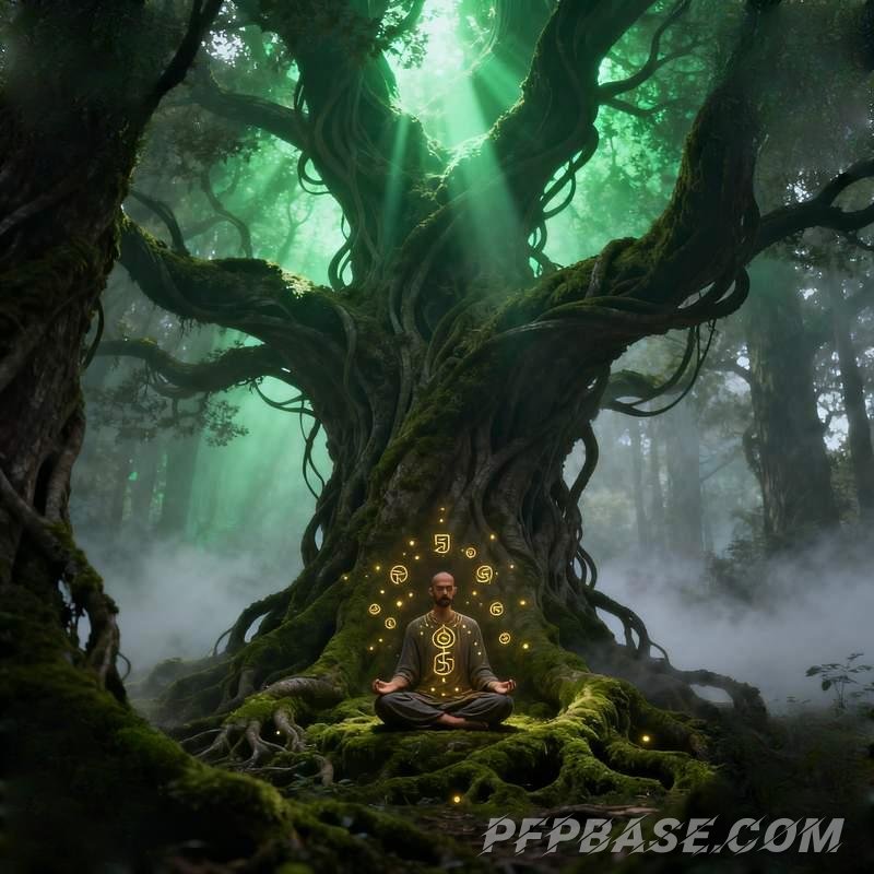 Image 7: eastern man, dragon spirit form, giant tree roots, desert starry sky, glacier fissure, graffiti wall