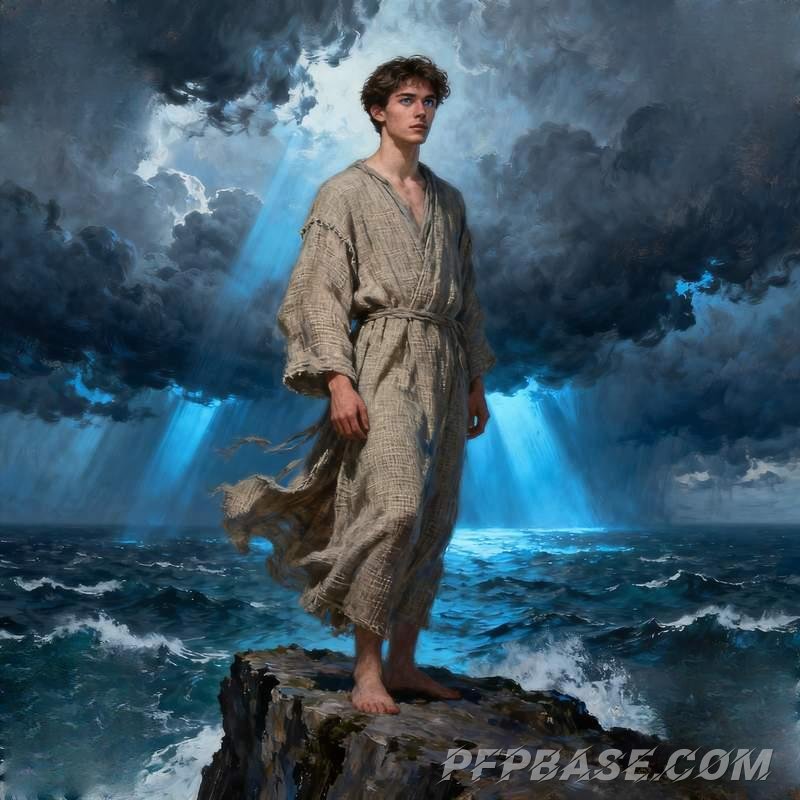 Image 3: male lead face, real person avatar, cliff and sea of clouds, dark forest, observatory, volcanic plai