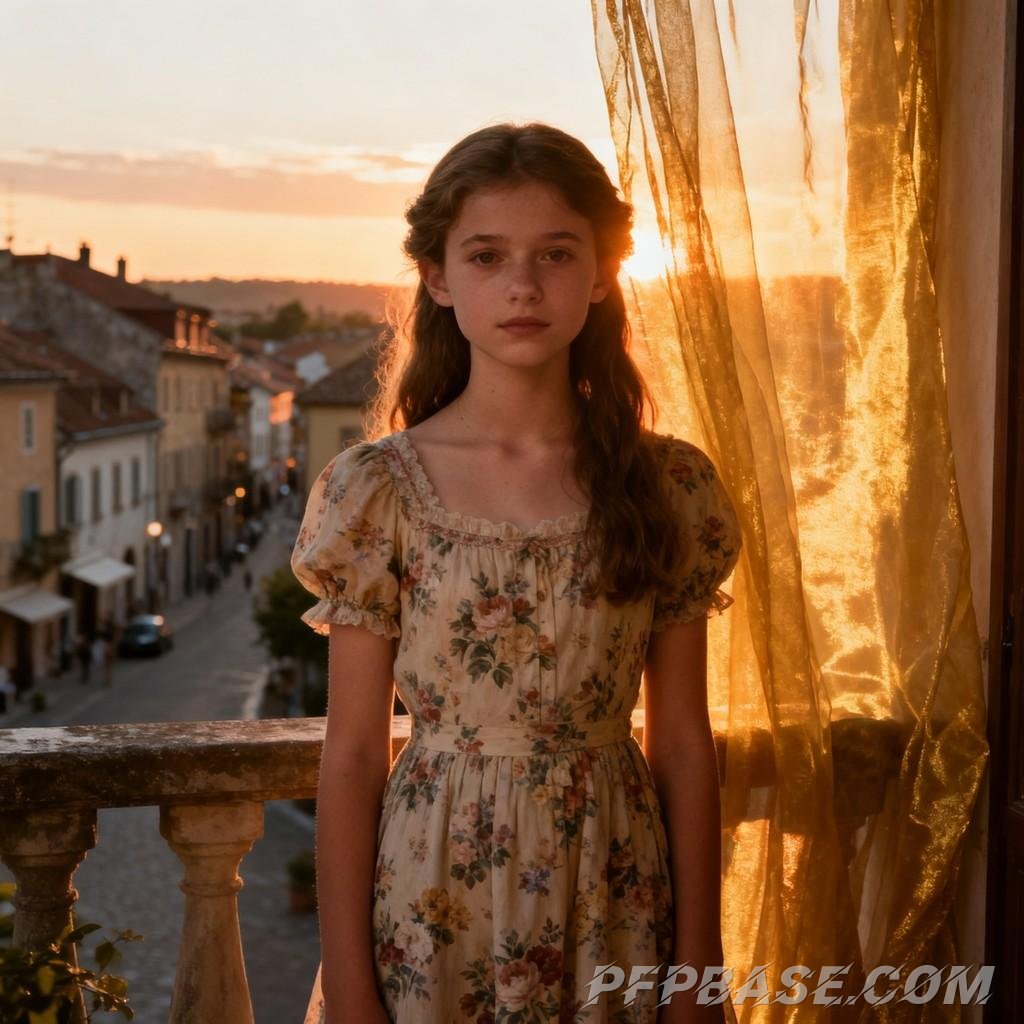 Image 7: young girl, sunset, sea of flowers, dreamy, soothing