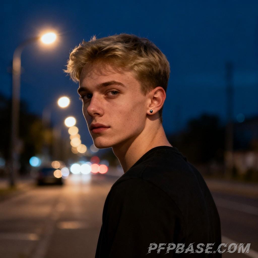 Image 2: urban youth, night street, esports player, glance back, light and shadow effect, stern expression