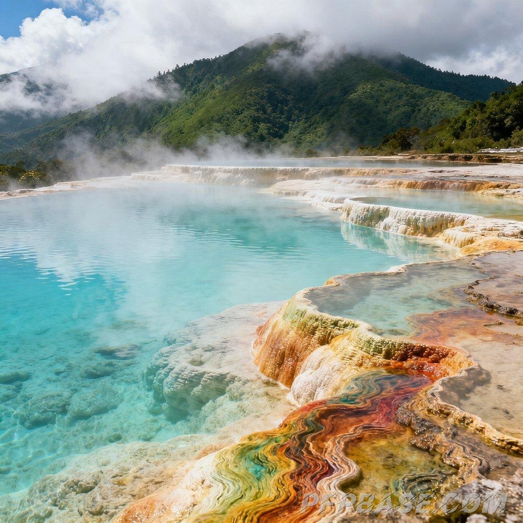 Image 2: surreal, dreamy, hot spring, landscape, vibrant colors