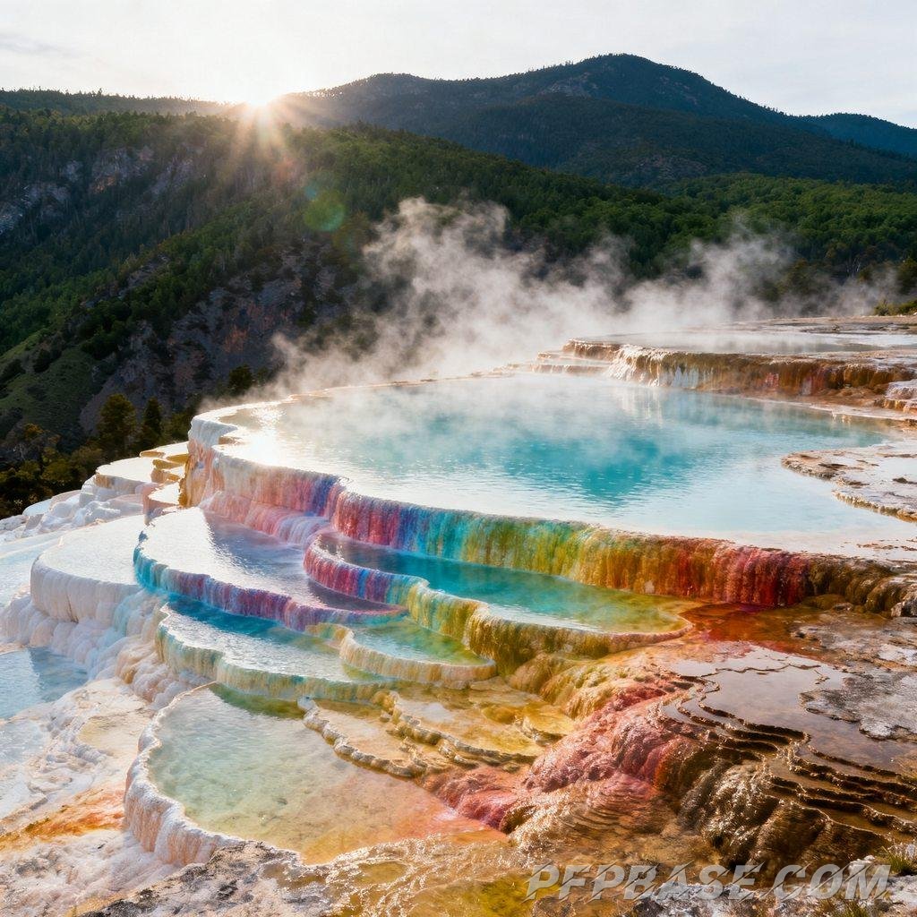 Image 4: surreal, dreamy, hot spring, landscape, vibrant colors