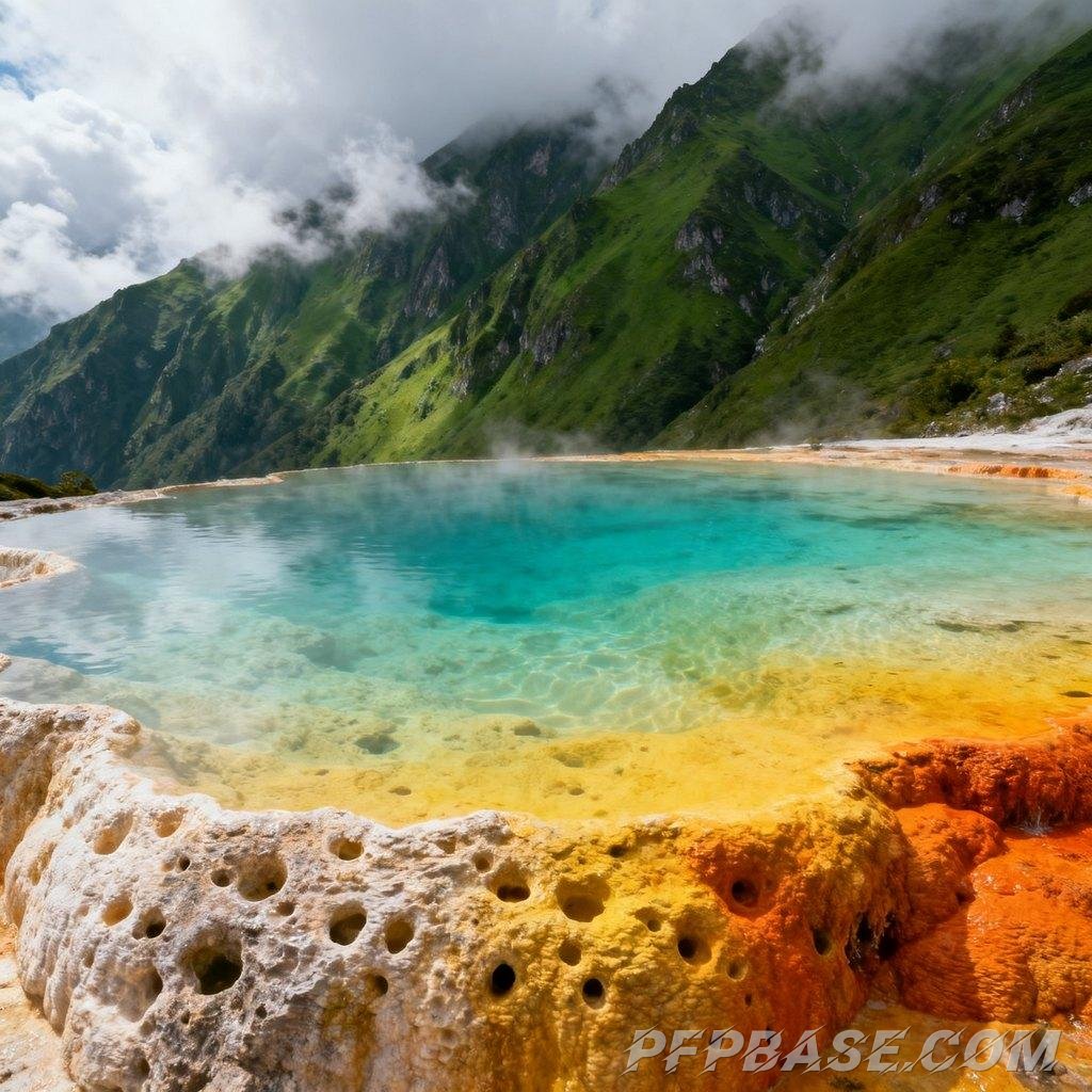 Image 5: surreal, dreamy, hot spring, landscape, vibrant colors