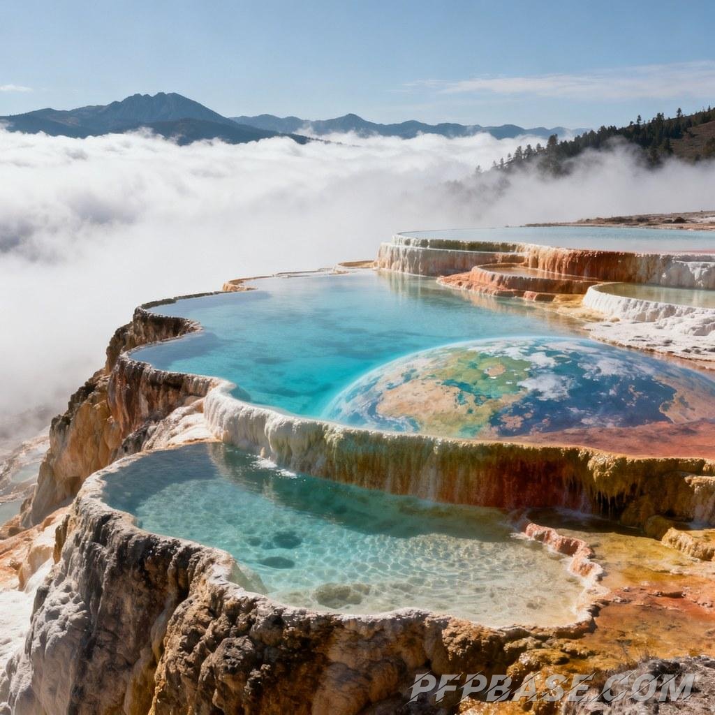 Image 6: surreal, dreamy, hot spring, landscape, vibrant colors