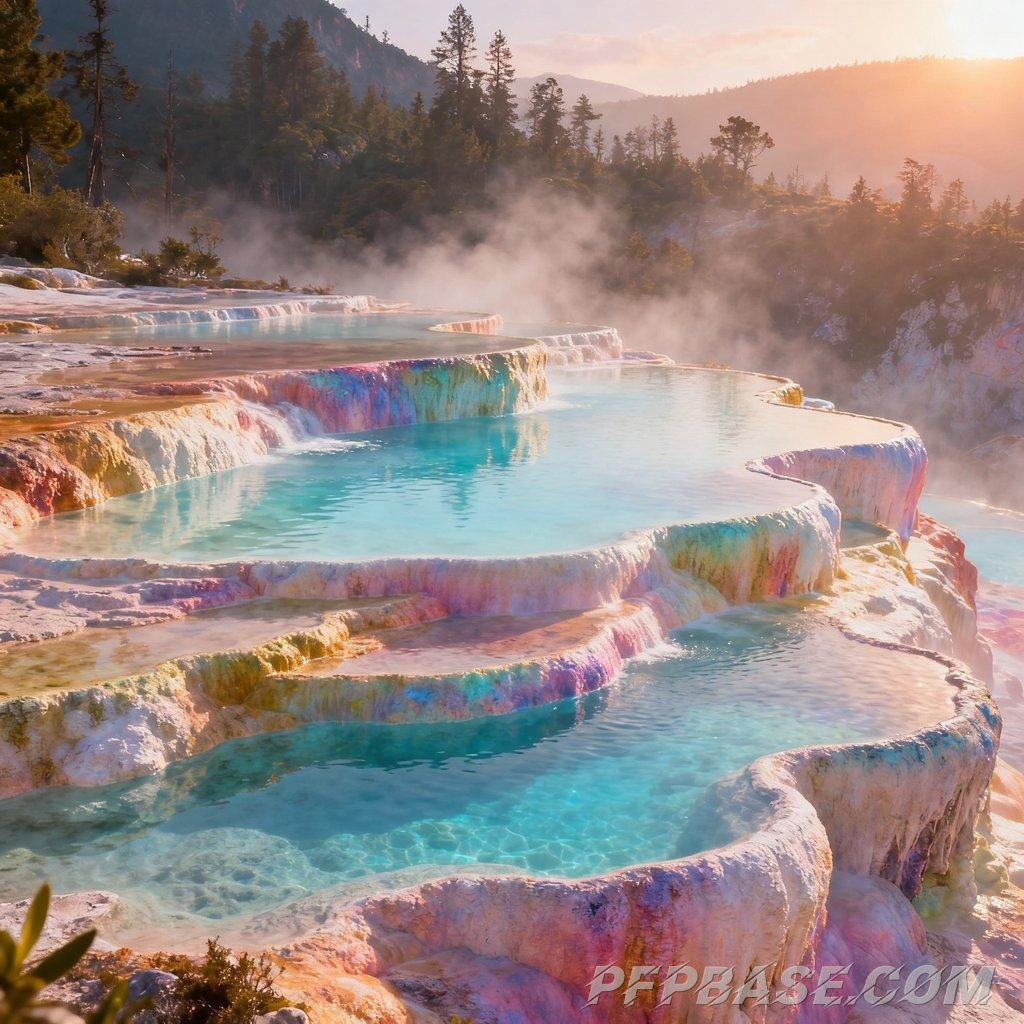 Image 7: surreal, dreamy, hot spring, landscape, vibrant colors