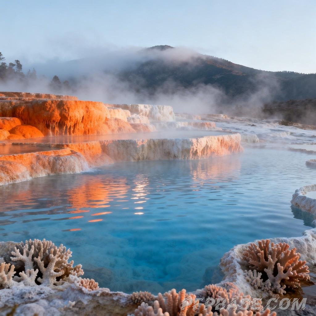 Image 8: surreal, dreamy, hot spring, landscape, vibrant colors