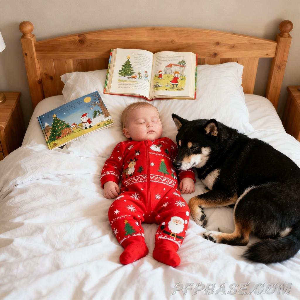 Image 1: cute toddler, shiba inu, warmth, daily life, family