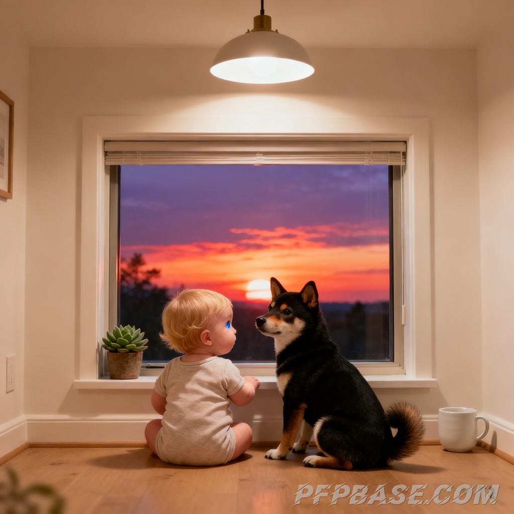Image 2: cute toddler, shiba inu, warmth, daily life, family