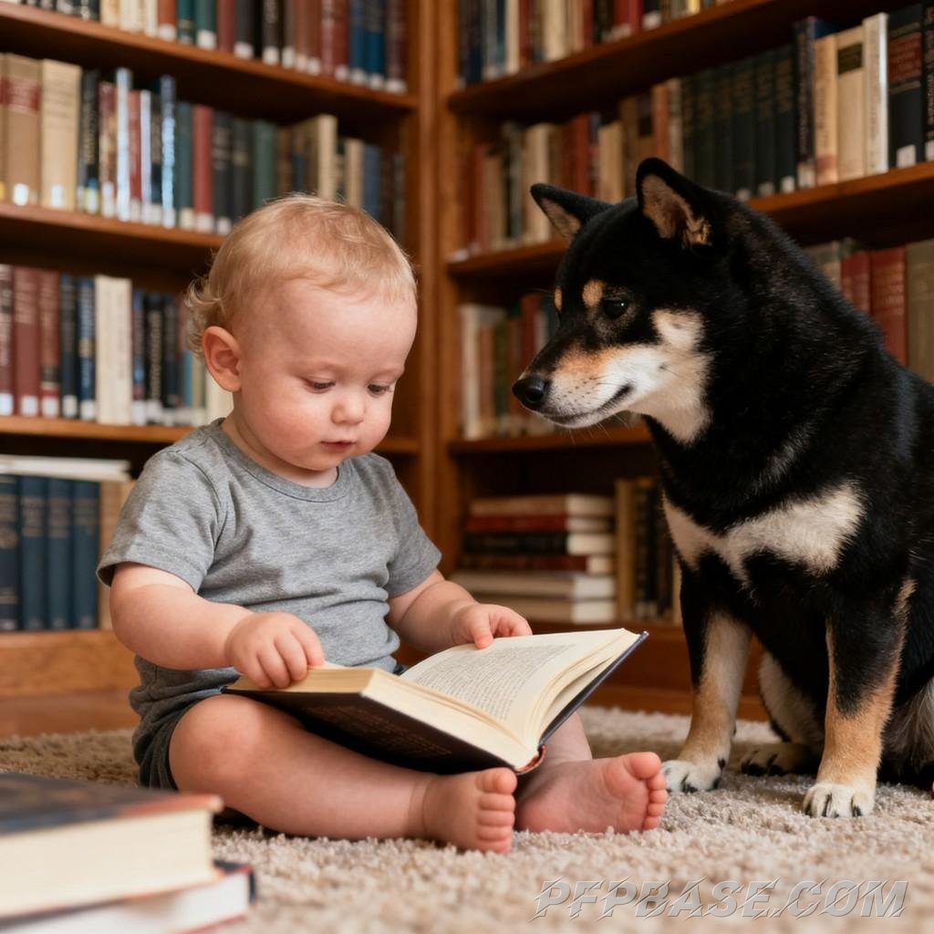 Image 3: cute toddler, shiba inu, warmth, daily life, family