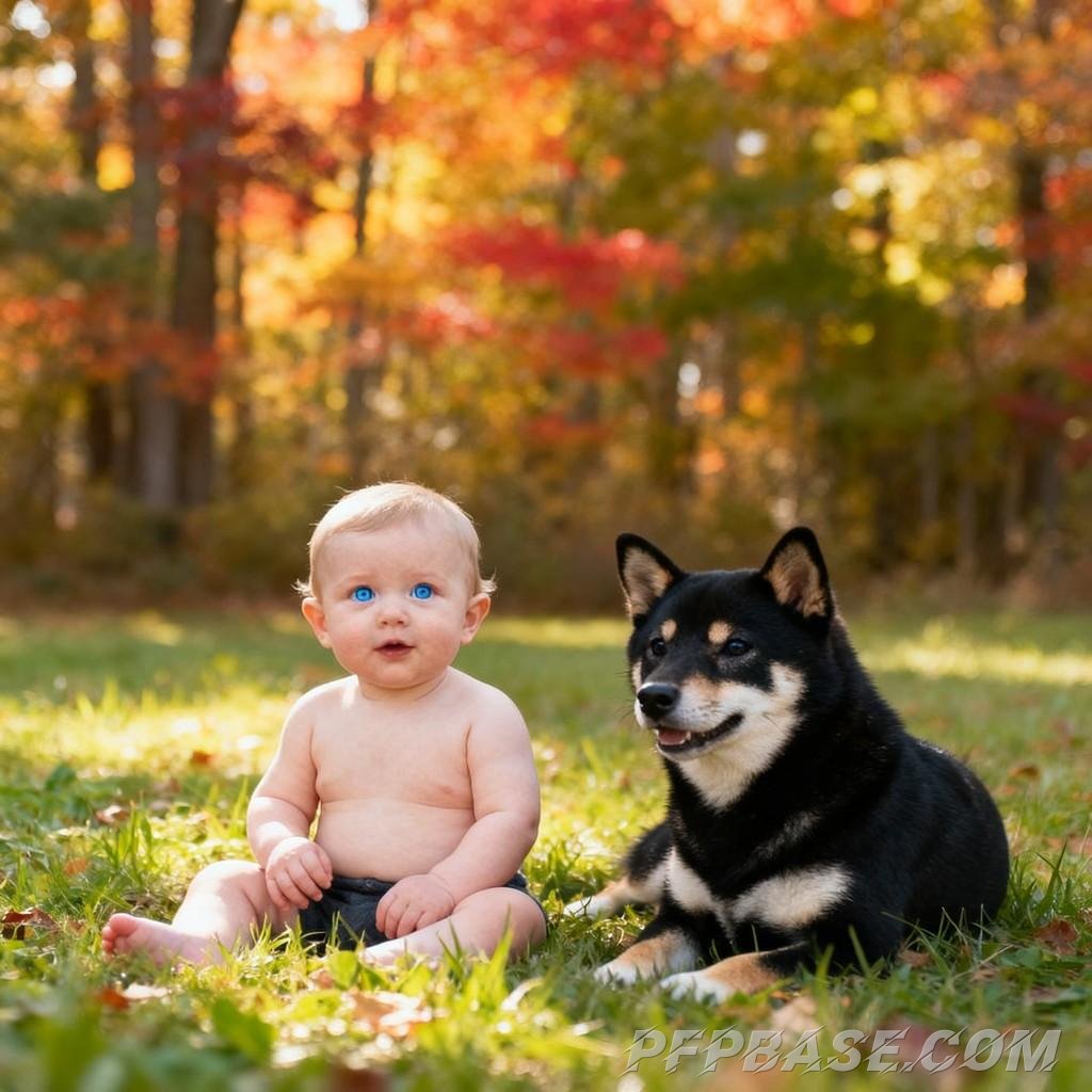 Image 4: cute toddler, shiba inu, warmth, daily life, family
