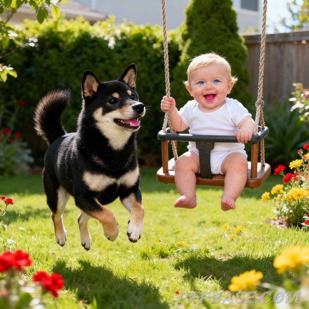 Image 7: cute toddler, shiba inu, warmth, daily life, family
