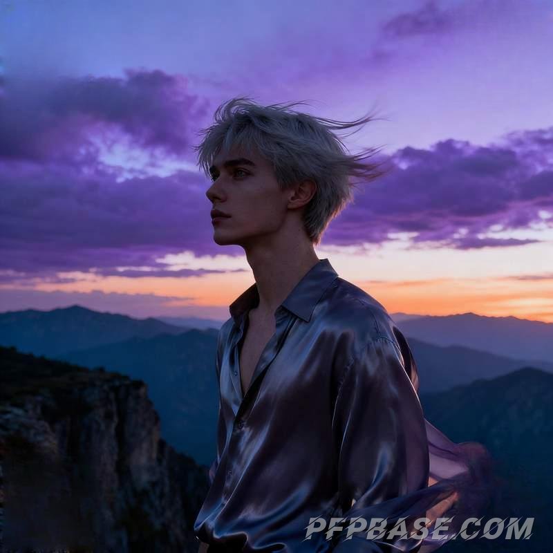 Image 1: male portrait, cliff at dusk, morning mist forest, dream realm, abandoned library, desert canyon