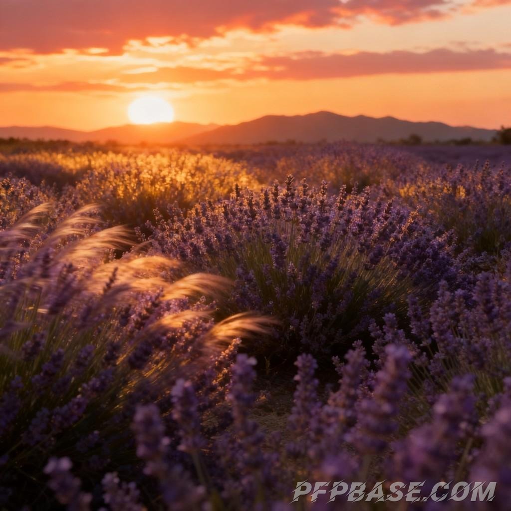 Image 1: dreamlike, purple, sea of flowers, blue sky, romantic