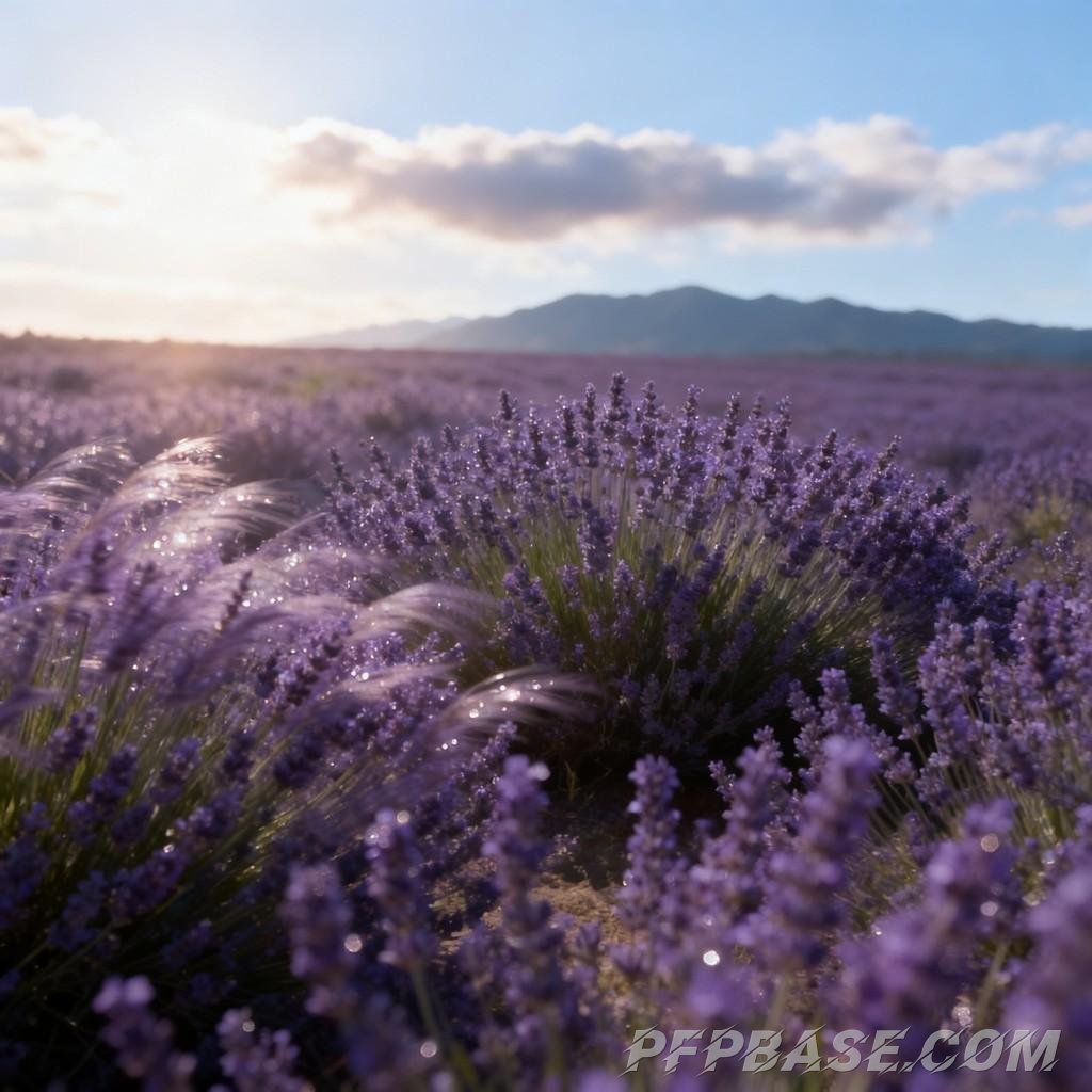 Image 2: dreamlike, purple, sea of flowers, blue sky, romantic