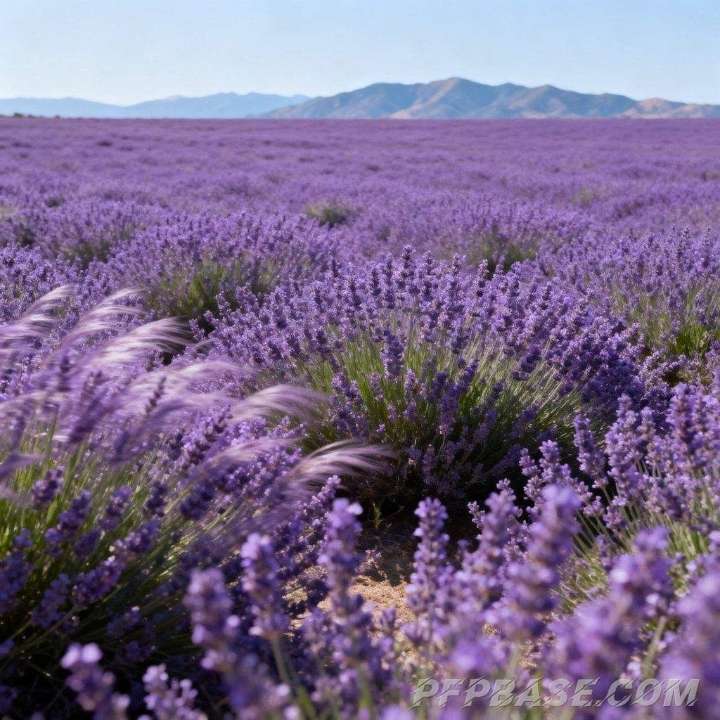 Image 3: dreamlike, purple, sea of flowers, blue sky, romantic