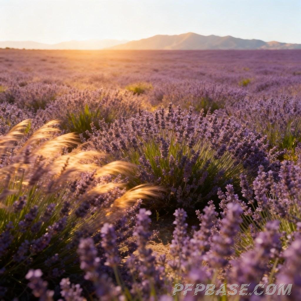 Image 5: dreamlike, purple, sea of flowers, blue sky, romantic