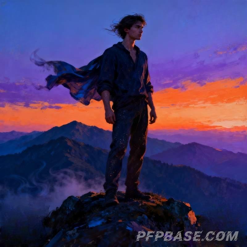 Image 5: young man, mountain range, rooftop terrace, forest glade, grassy plain