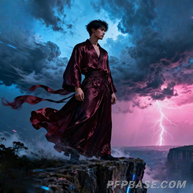 Image 7: man, coastal twilight, city rooftop, autumn forest, old brick wall, cliff storm clouds