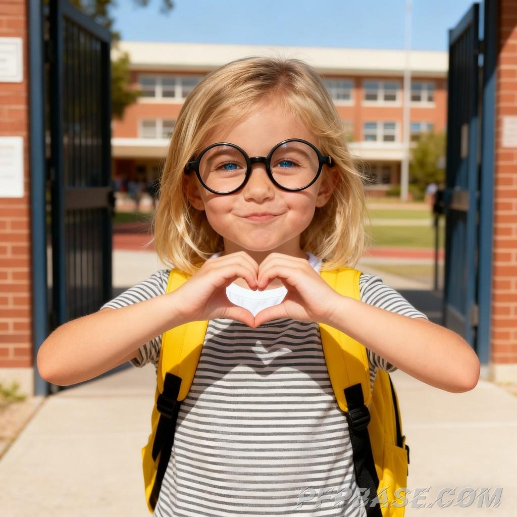 Image 2: cute, little girl, round glasses, diverse, stylish