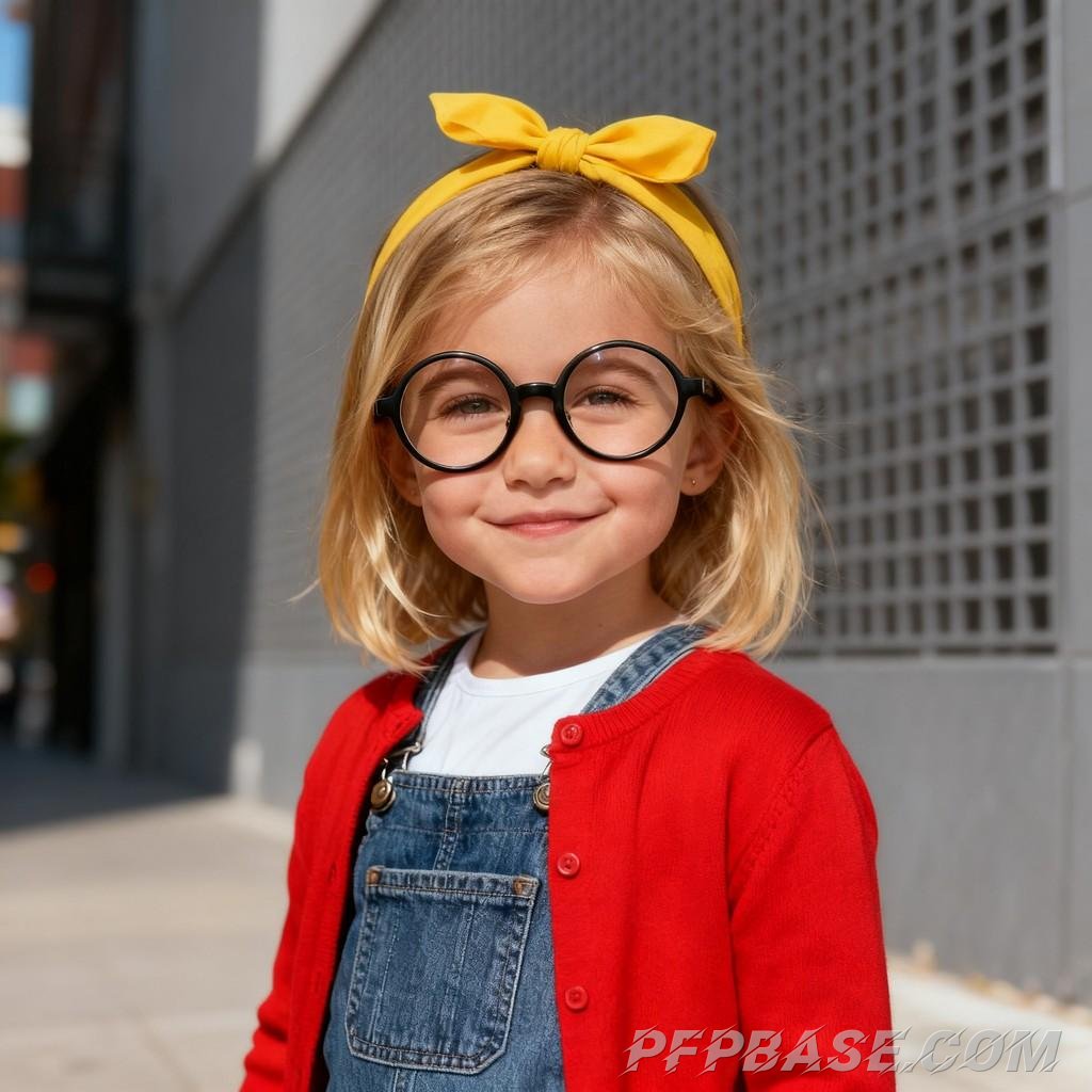 Image 6: cute, little girl, round glasses, diverse, stylish