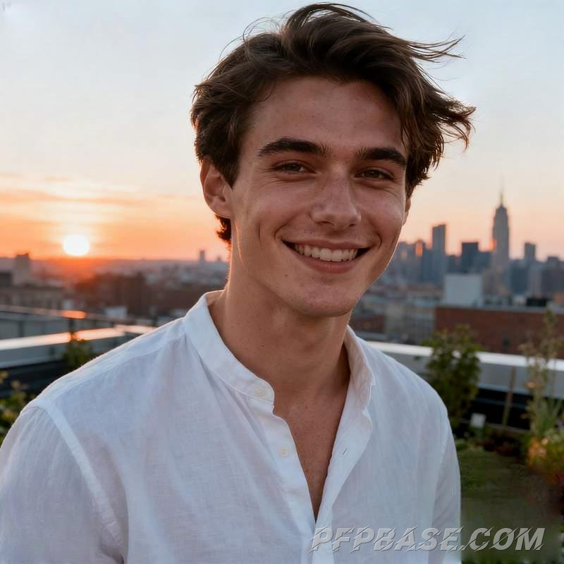 Image 4: young man, city rooftop, graffiti wall, mountain meadow, autumn forest, cliff edge
