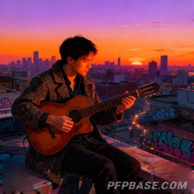 Image 3: male profile, city rooftop, desert oasis, industrial factory, volcanic plateau, rainy night alley