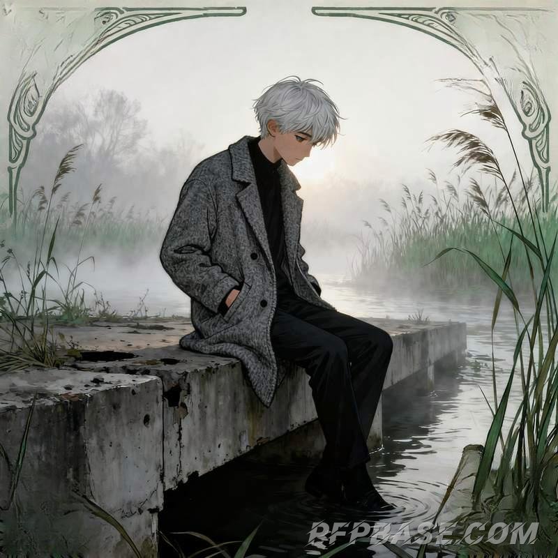 Image 3: aloof man, urban rooftop, misty river pier, subway tunnel, stormy cliff edge