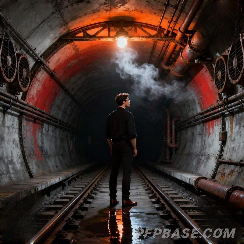 Image 6: aloof man, urban rooftop, misty river pier, subway tunnel, stormy cliff edge