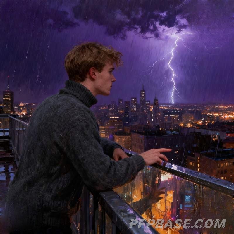 Image 4: man, city night view, library, desert oasis, skywalk, forest cabin