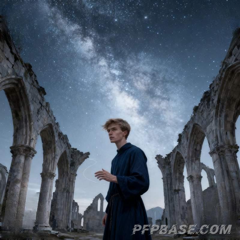 Image 6: man, city night view, library, desert oasis, skywalk, forest cabin