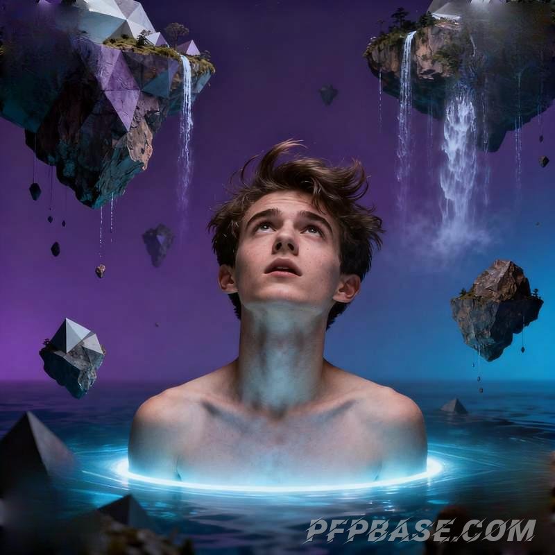 Image 1: male avatar, city night view, street graffiti, glacier cave, cliff storm, subway light and shadow