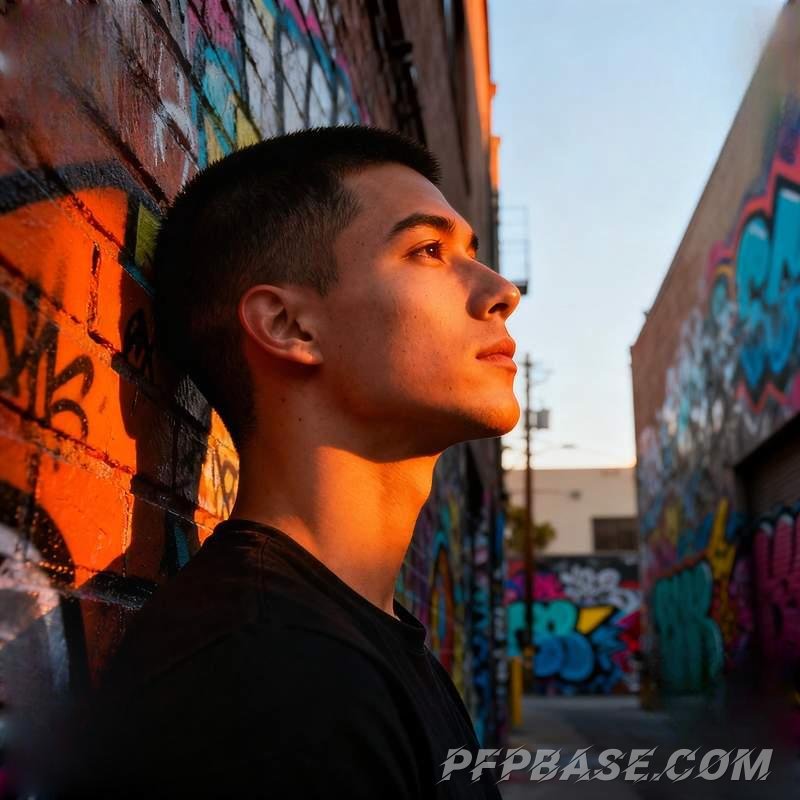 Image 3: male avatar, city night view, street graffiti, glacier cave, cliff storm, subway light and shadow