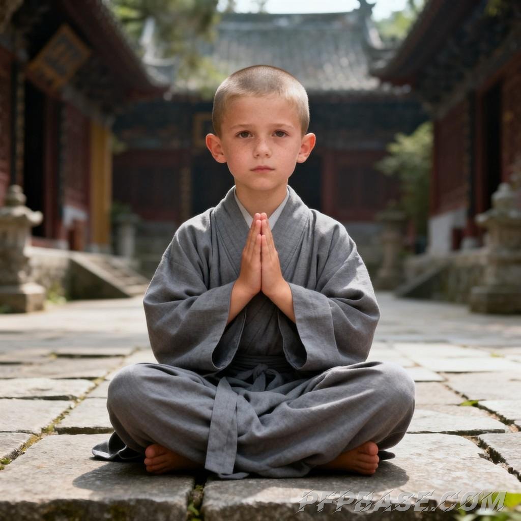 Image 1: European little boy, serenity, harmony, nature, healing