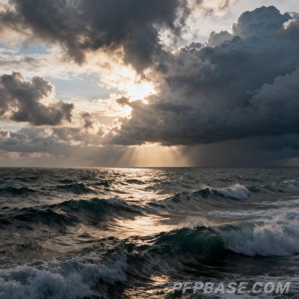 Image 4: waves, mountain range, sky, cloud layer, radiance