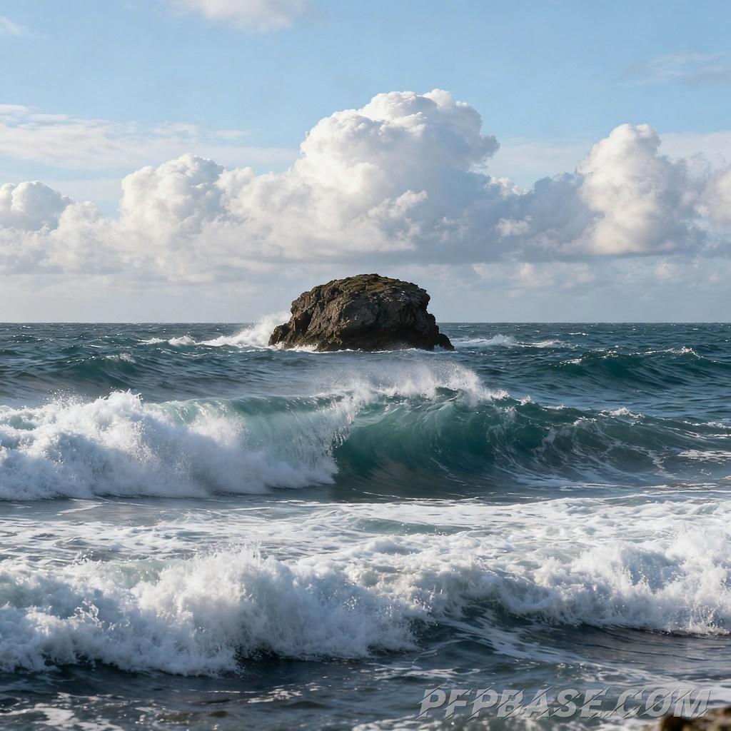 Image 5: waves, mountain range, sky, cloud layer, radiance