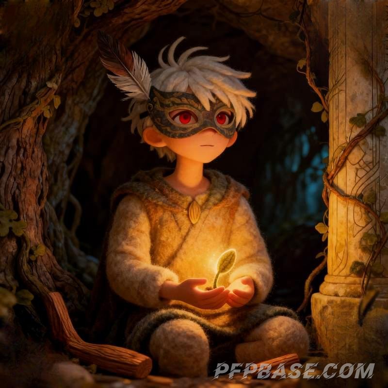 Image 7: anime boy, nebula spirit, feather mask, desert youth, church light and shadow, lake reflection