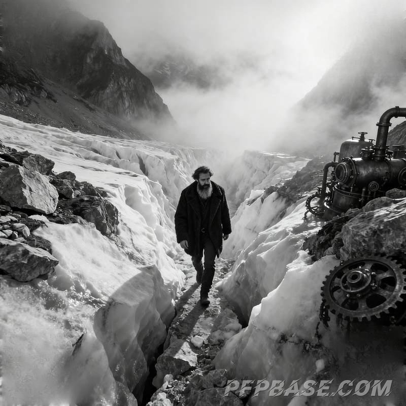 Image 1: male portrait, cliff at dusk, forest light and shadow, city after rain, dream geometry, glacier fiss