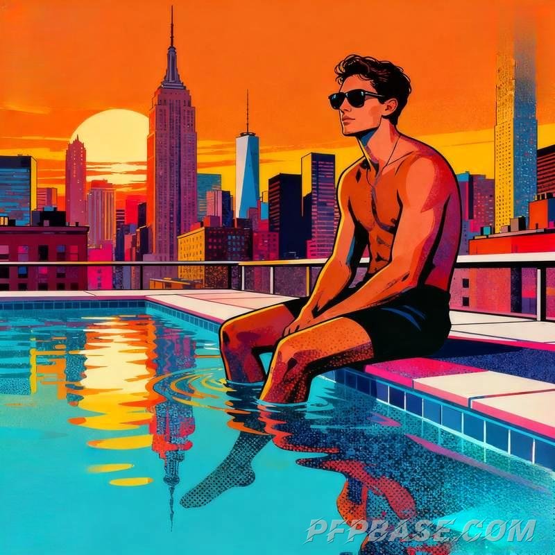 Image 8: urban male, graffiti alley, glacier crevasse, rooftop pool, dream geometry, Scottish highlands