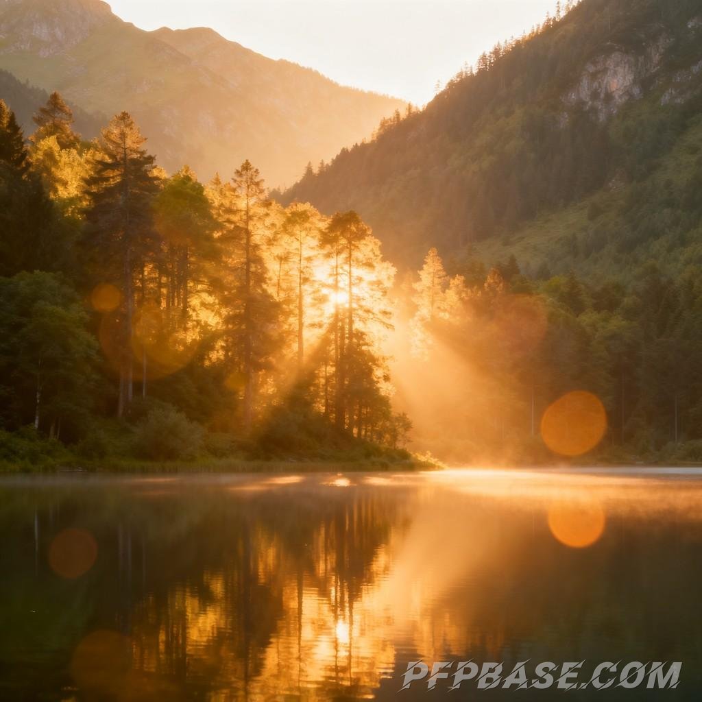 Image 5: dreamlike, nature, play of light and shadow, lakeside, serene