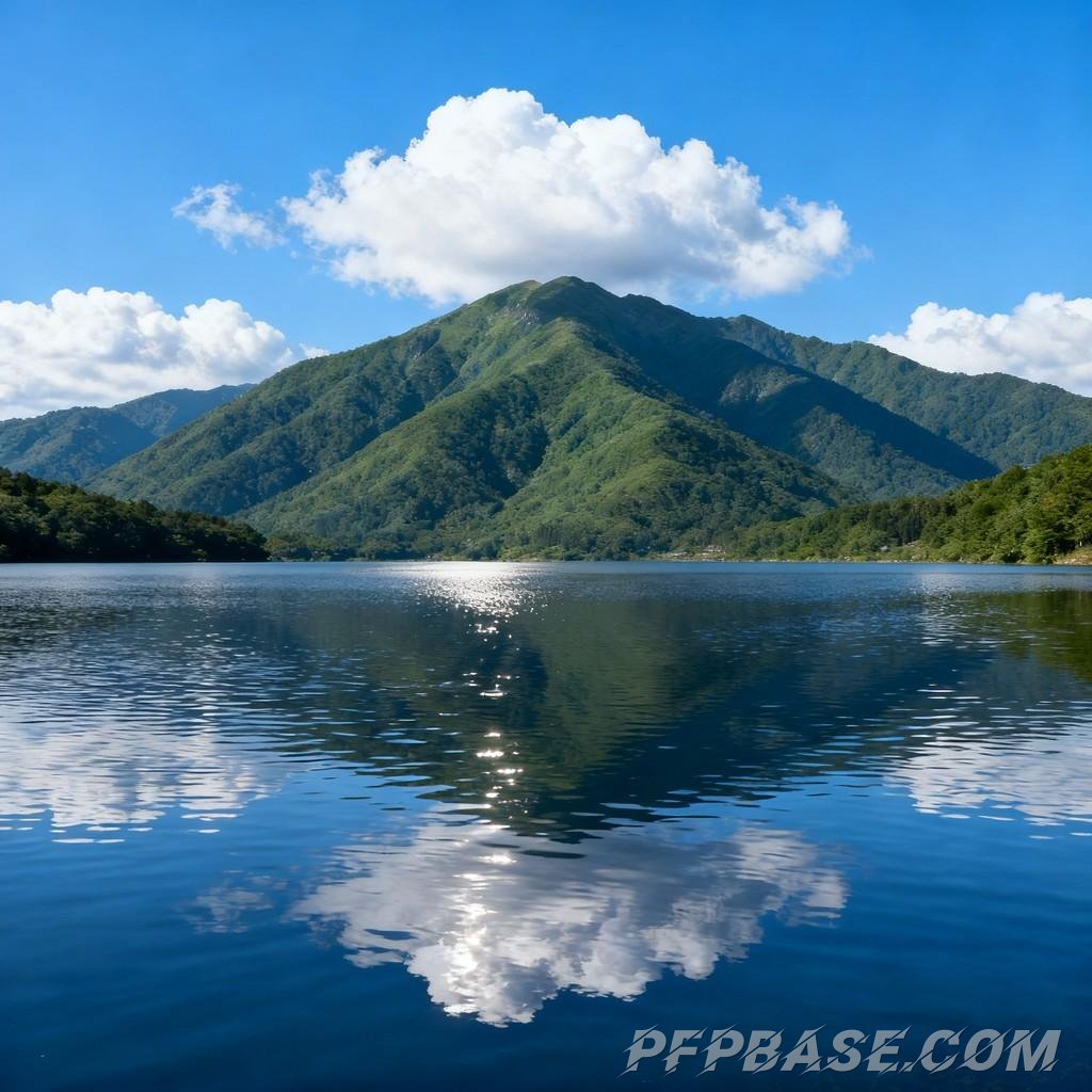 Image 6: lake and mountain scenery, emerald forest, towering peaks, morning mist, sunset glow
